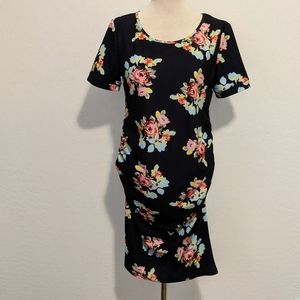 NWT Peauty Maternity Floral Black Dress Size Large